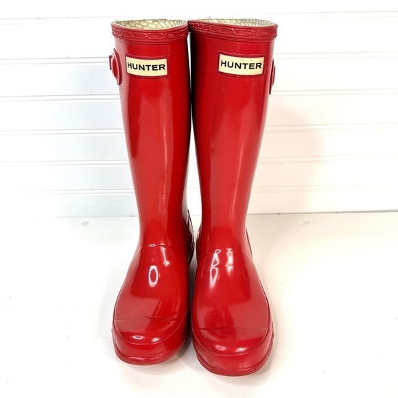 Hunter Original Red Gloss Waterproof Buckle Strap Rain Boots (Youth) Sz 2M/3M. - Picture 1 of 12